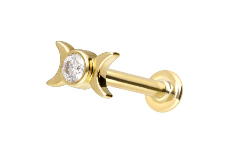 14 Karat Gold Labret mit Innengewinde MOISSANIT + 2 MONDE von Piercingline