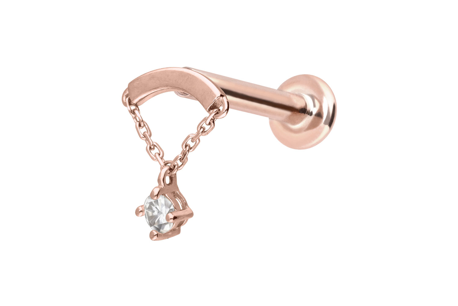 14 Karat Gold Labret mit Innengewinde MOISSANIT + BOGEN + KETTE von Piercingline