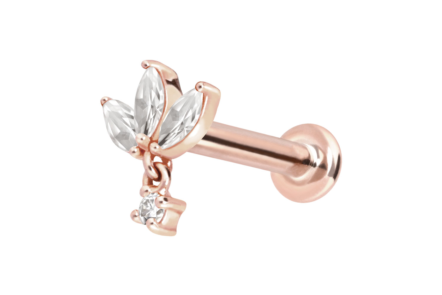 14 Karat Gold Labret mit Innengewinde MOISSANIT-BLUME + MOISSANIT von Piercingline