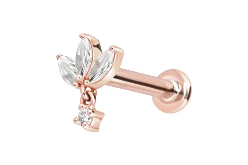 14 Karat Gold Labret mit Innengewinde MOISSANIT-BLUME + MOISSANIT von Piercingline