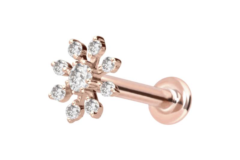 14 Karat Gold Labret mit Innengewinde MOISSANIT-BLUME von Piercingline
