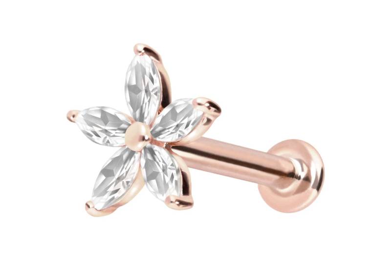 14 Karat Gold Labret mit Innengewinde MOISSANIT-BLUME von Piercingline