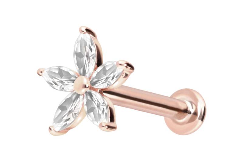 14 Karat Gold Labret mit Innengewinde MOISSANIT-BLUME von Piercingline