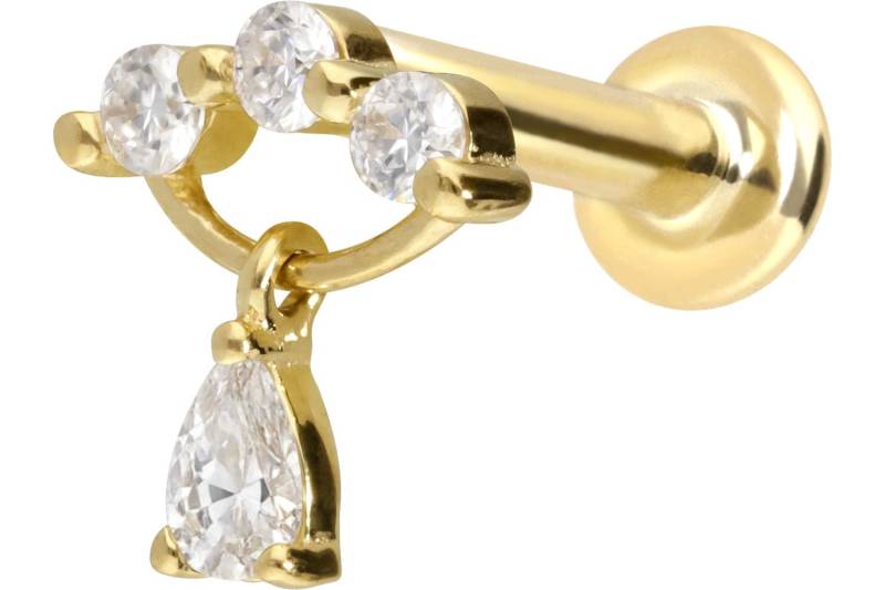 14 Karat Gold Labret mit Innengewinde MOISSANIT-BOGEN + MOISSANIT-TROPFEN von Piercingline