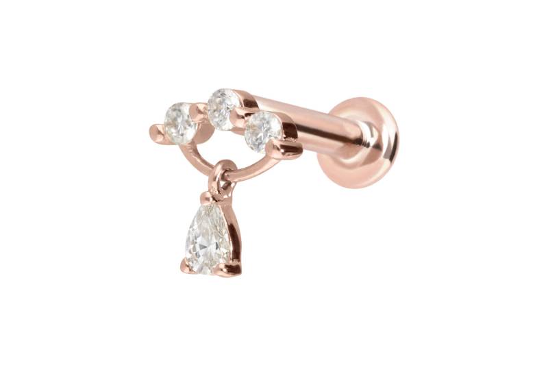 14 Karat Gold Labret mit Innengewinde MOISSANIT-BOGEN + MOISSANIT-TROPFEN von Piercingline