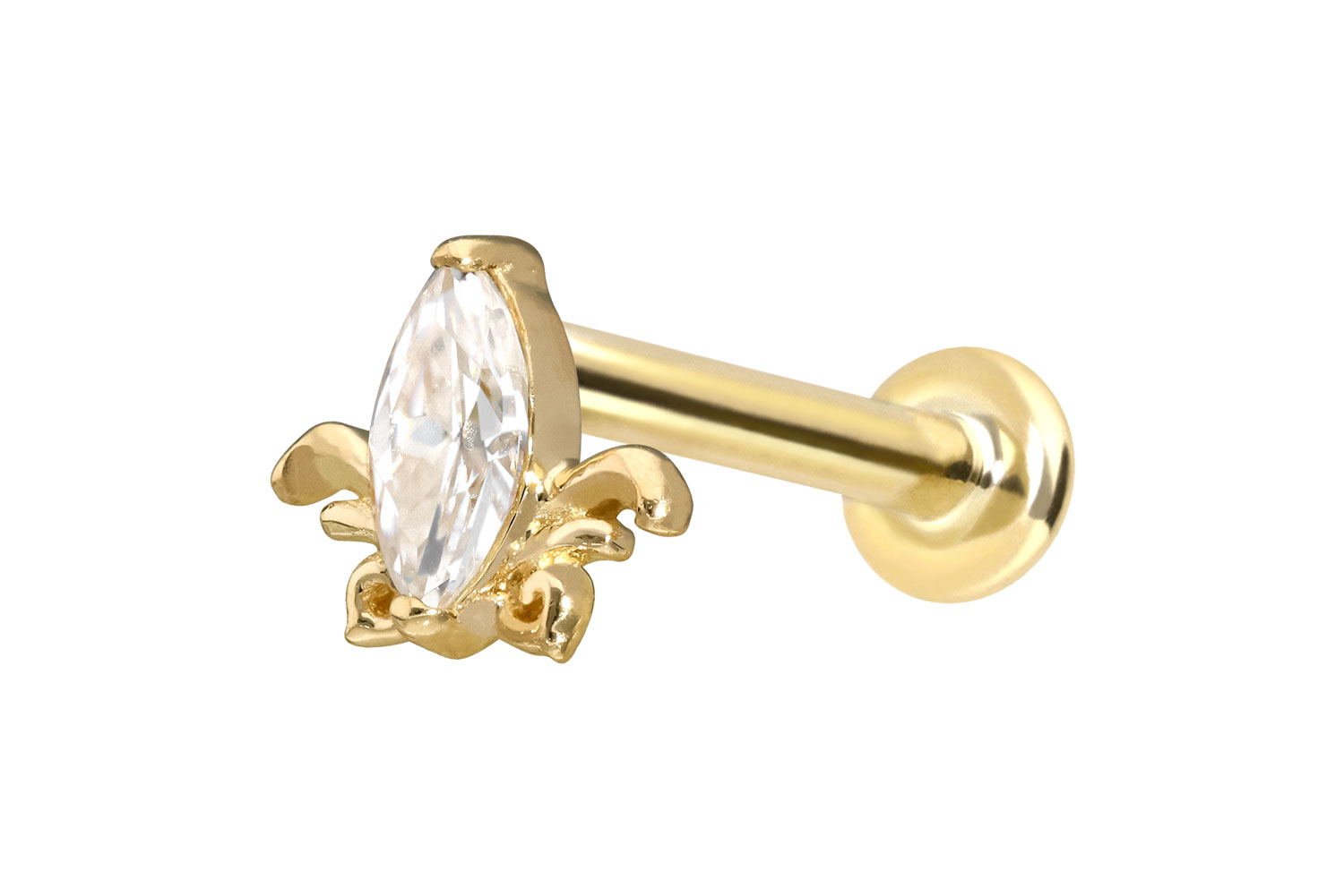 14 Karat Gold Labret mit Innengewinde MOISSANIT-LOTUSBLÜTE von Piercingline
