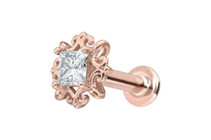 14 Karat Gold Labret mit Innengewinde MOISSANIT-QUADRAT + ORNAMENTE von Piercingline