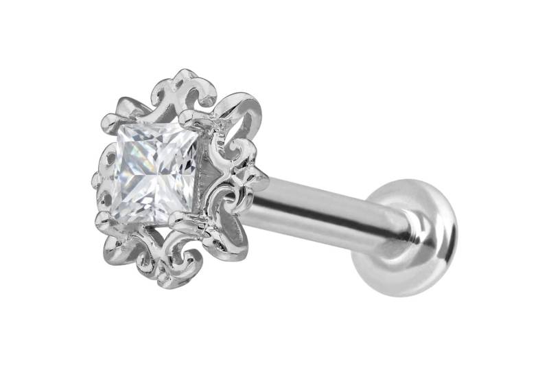 14 Karat Gold Labret mit Innengewinde MOISSANIT-QUADRAT + ORNAMENTE von Piercingline