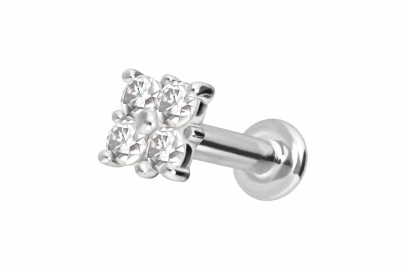 14 Karat Gold Labret mit Innengewinde MOISSANIT-QUADRAT von Piercingline