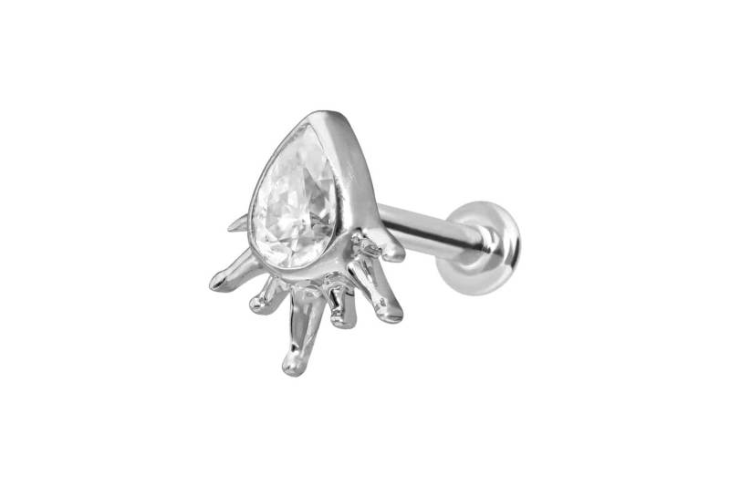 14 Karat Gold Labret mit Innengewinde MOISSANIT-TROPFEN + SONNENSTRAHLEN von Piercingline