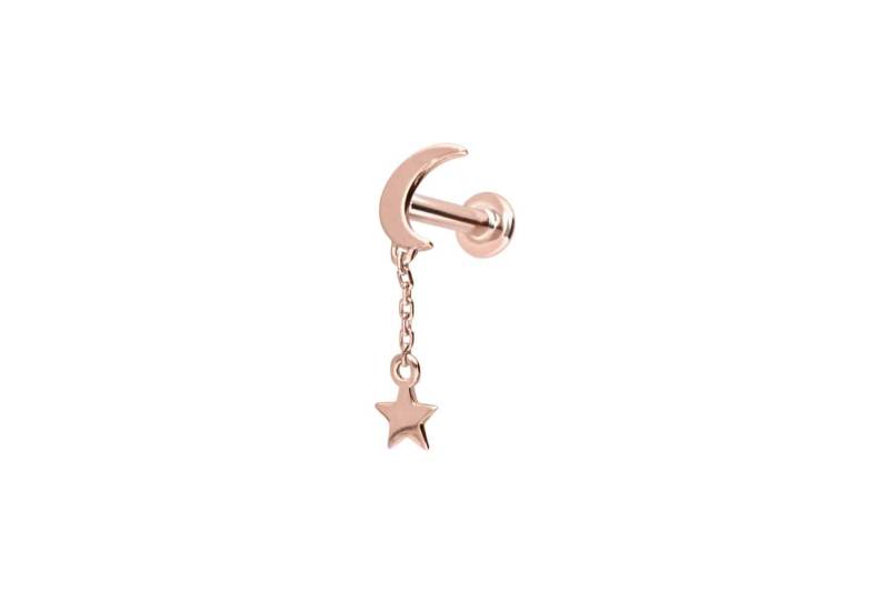 14 Karat Gold Labret mit Innengewinde MOND + STERN von Piercingline