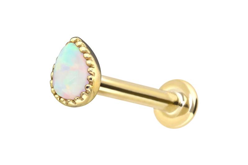 14 Karat Gold Labret mit Innengewinde SYNTHETISCHER OPALTROPFEN von Piercingline