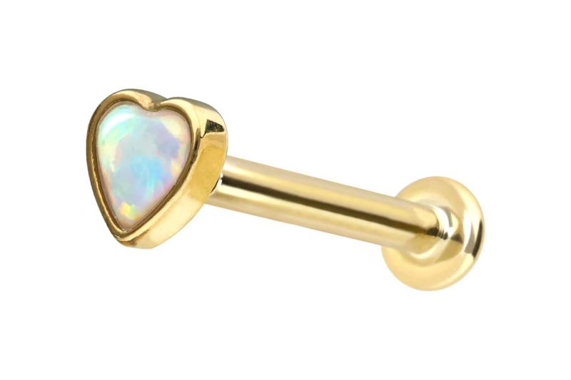 14 Karat Gold Labret mit Innengewinde SYNTHETISCHES OPAL-HERZ von Piercingline