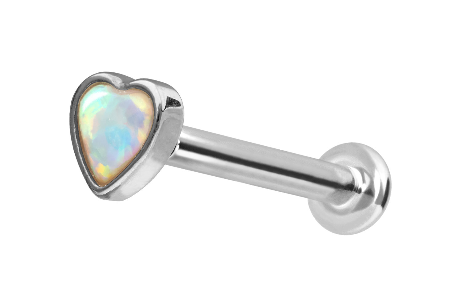 14 Karat Gold Labret mit Innengewinde SYNTHETISCHES OPAL-HERZ von Piercingline