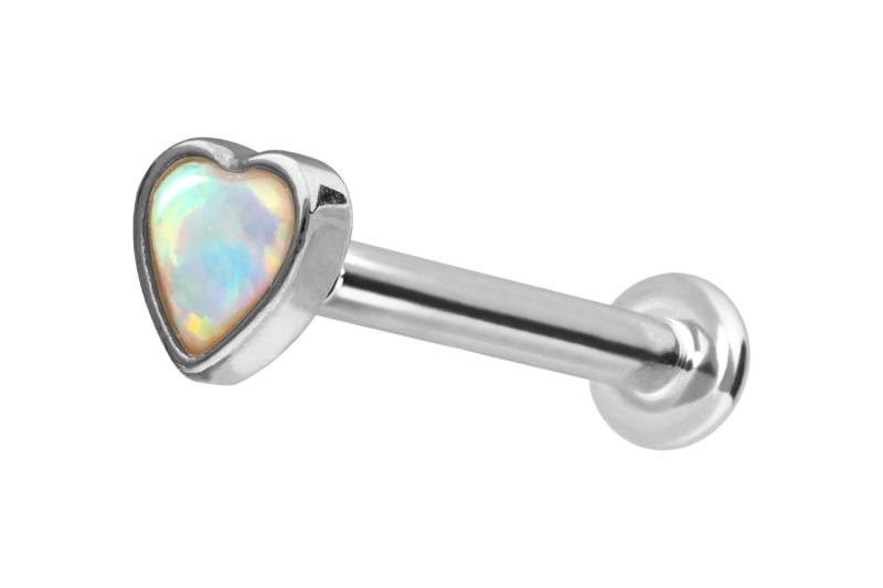 14 Karat Gold Labret mit Innengewinde SYNTHETISCHES OPAL-HERZ von Piercingline