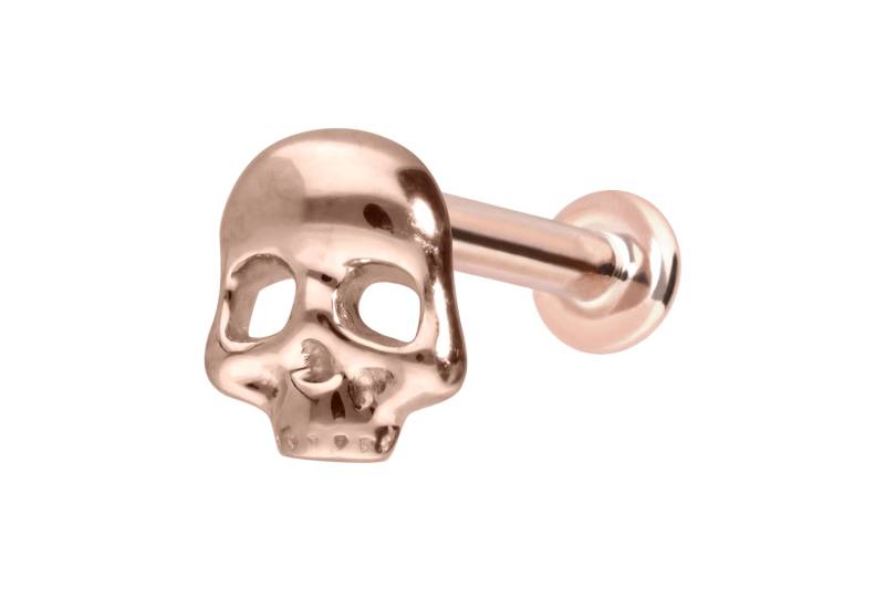 14 Karat Gold Labret mit Innengewinde TOTENKOPF von Piercingline