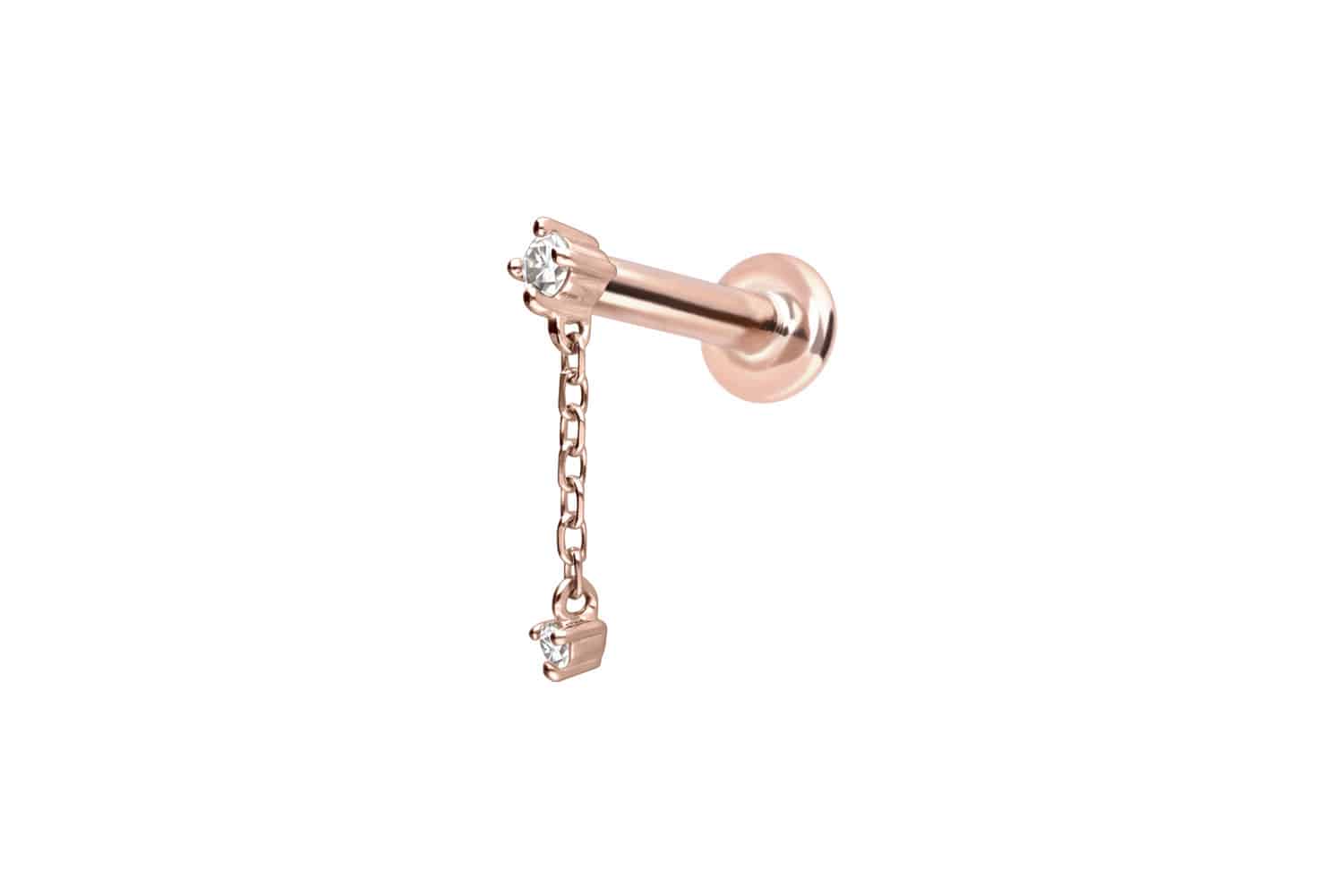 14 Karat Gold Labret mit Push Fit 2 MOISSANITE + KETTE von Piercingline