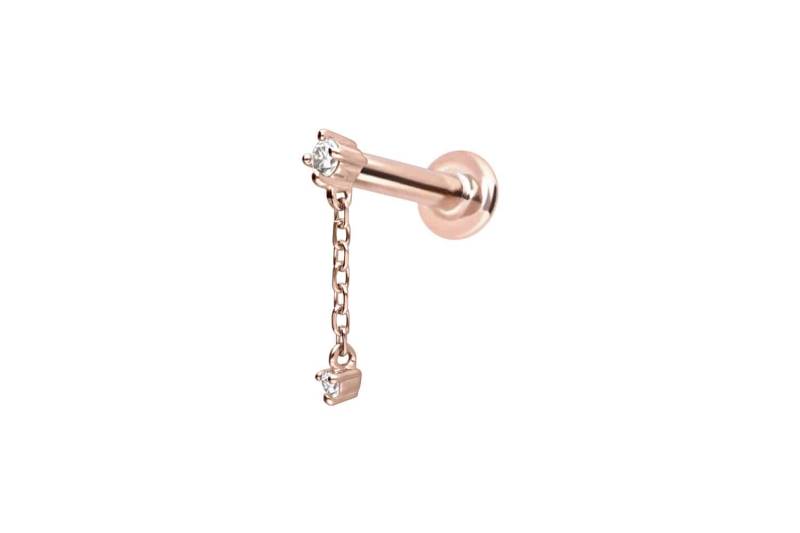 14 Karat Gold Labret mit Push Fit 2 MOISSANITE + KETTE von Piercingline