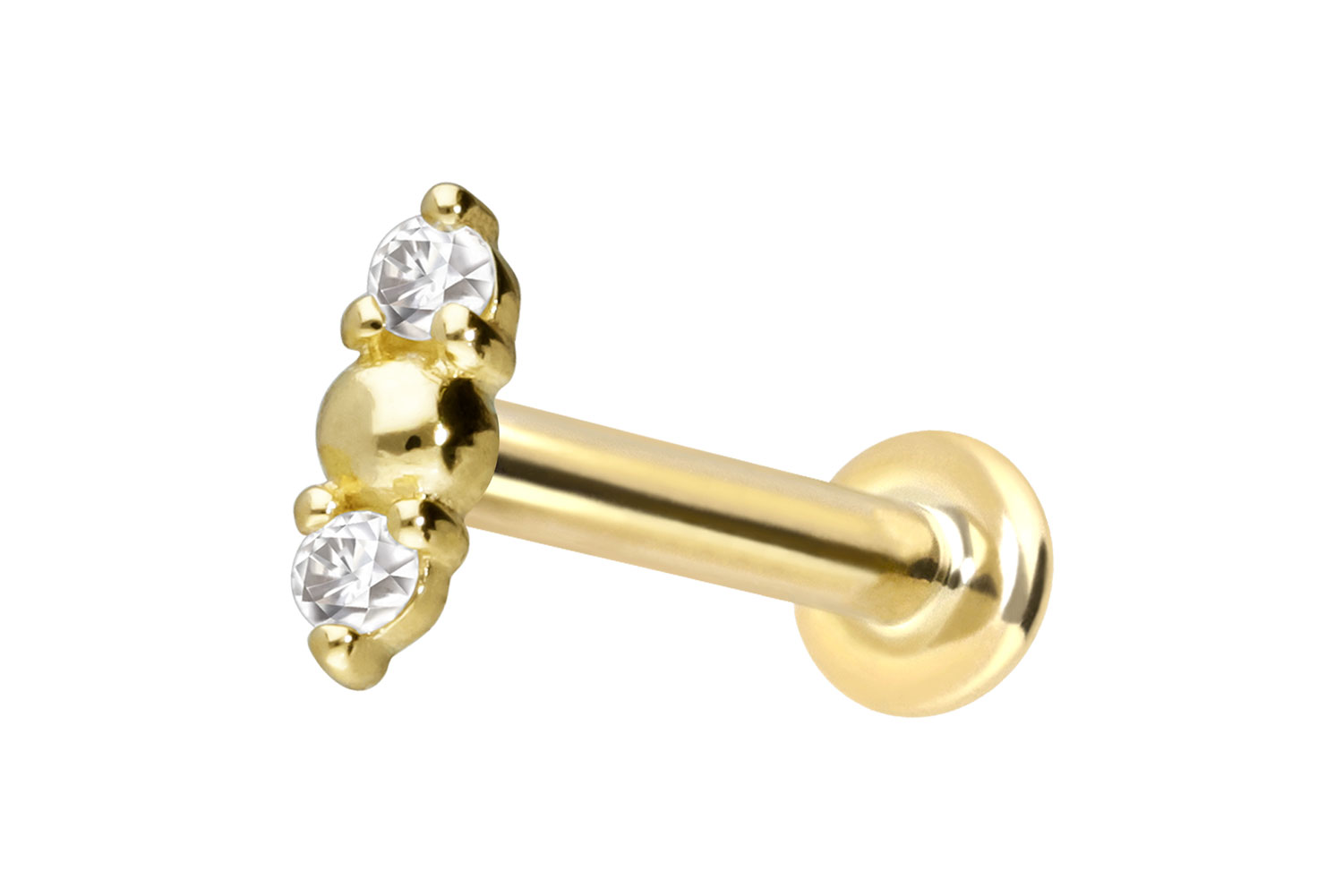 14 Karat Gold Labret mit Push Fit 2 MOISSANITE + KUGEL von Piercingline