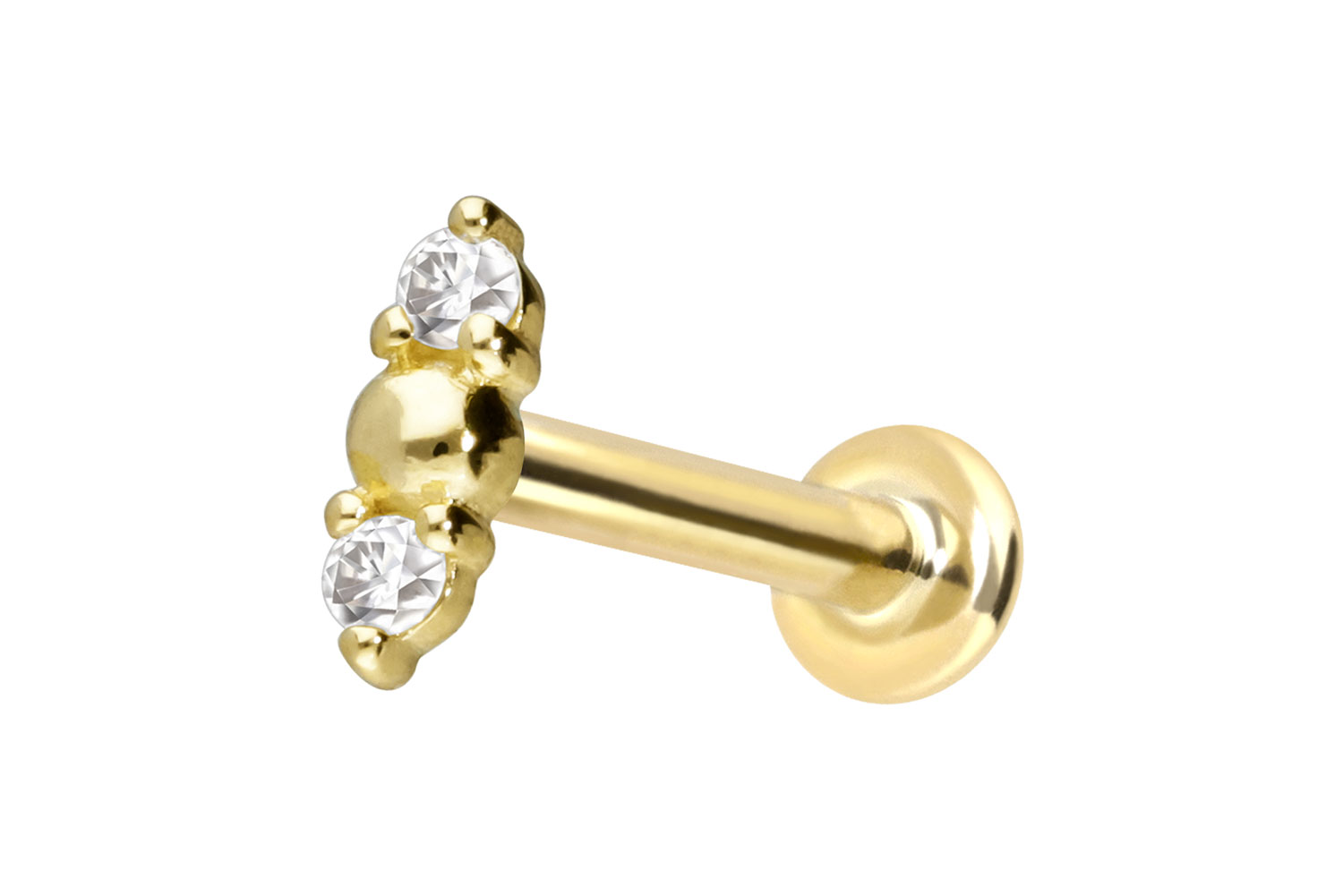 14 Karat Gold Labret mit Push Fit 2 MOISSANITE + KUGEL von Piercingline