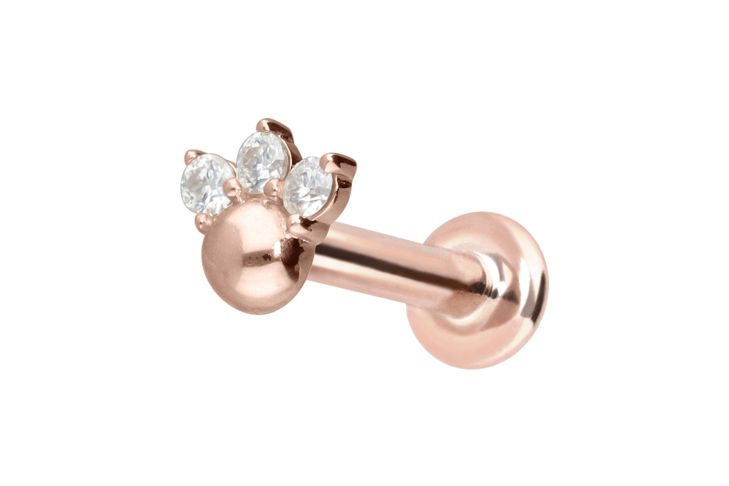 14 Karat Gold Labret mit Push Fit 3 MOISSANITE + KUGEL von Piercingline