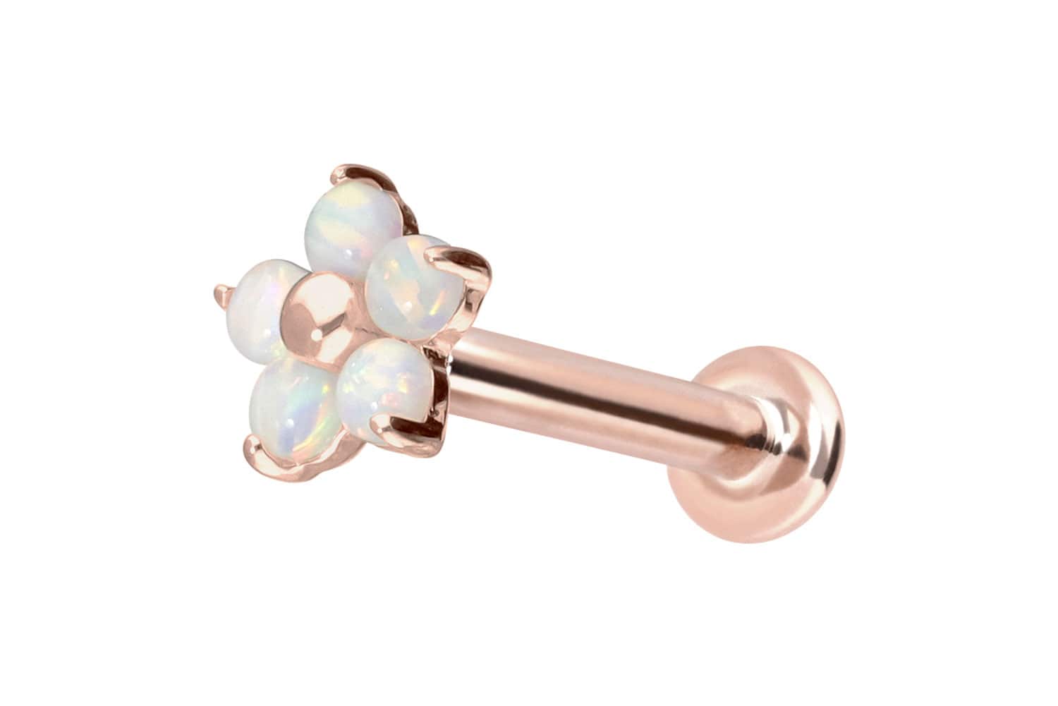 14 Karat Gold Labret mit Push Fit BLUME + 5 SYNTHETISCHE OPALE von Piercingline