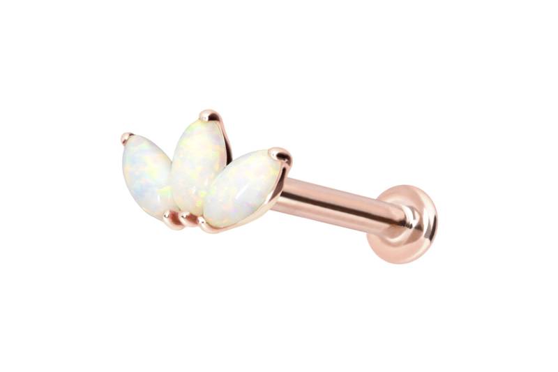 14 Karat Gold Labret mit Push Fit LOTUSBLÜTE + SYNTHETISCHE OPALE von Piercingline