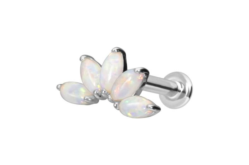 14 Karat Gold Labret mit Push Fit LOTUSBLÜTE + SYNTHETISCHE OPALE von Piercingline