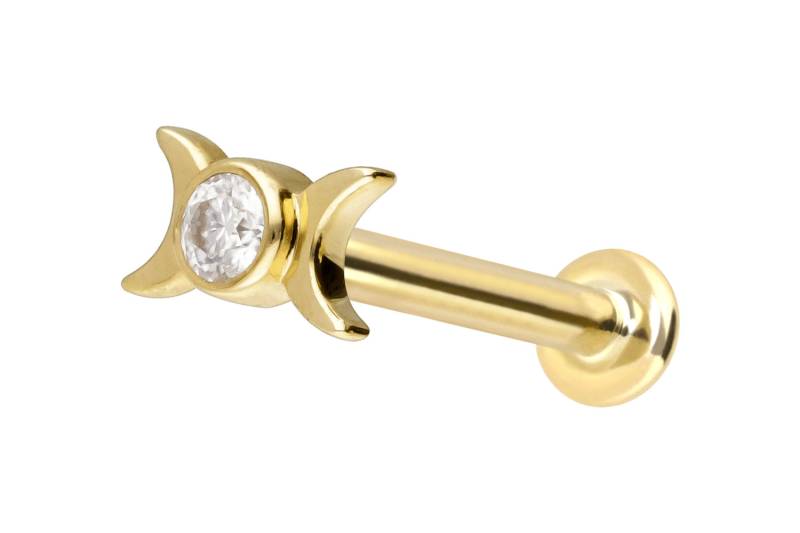 14 Karat Gold Labret mit Push Fit MOISSANIT + 2 MONDE von Piercingline