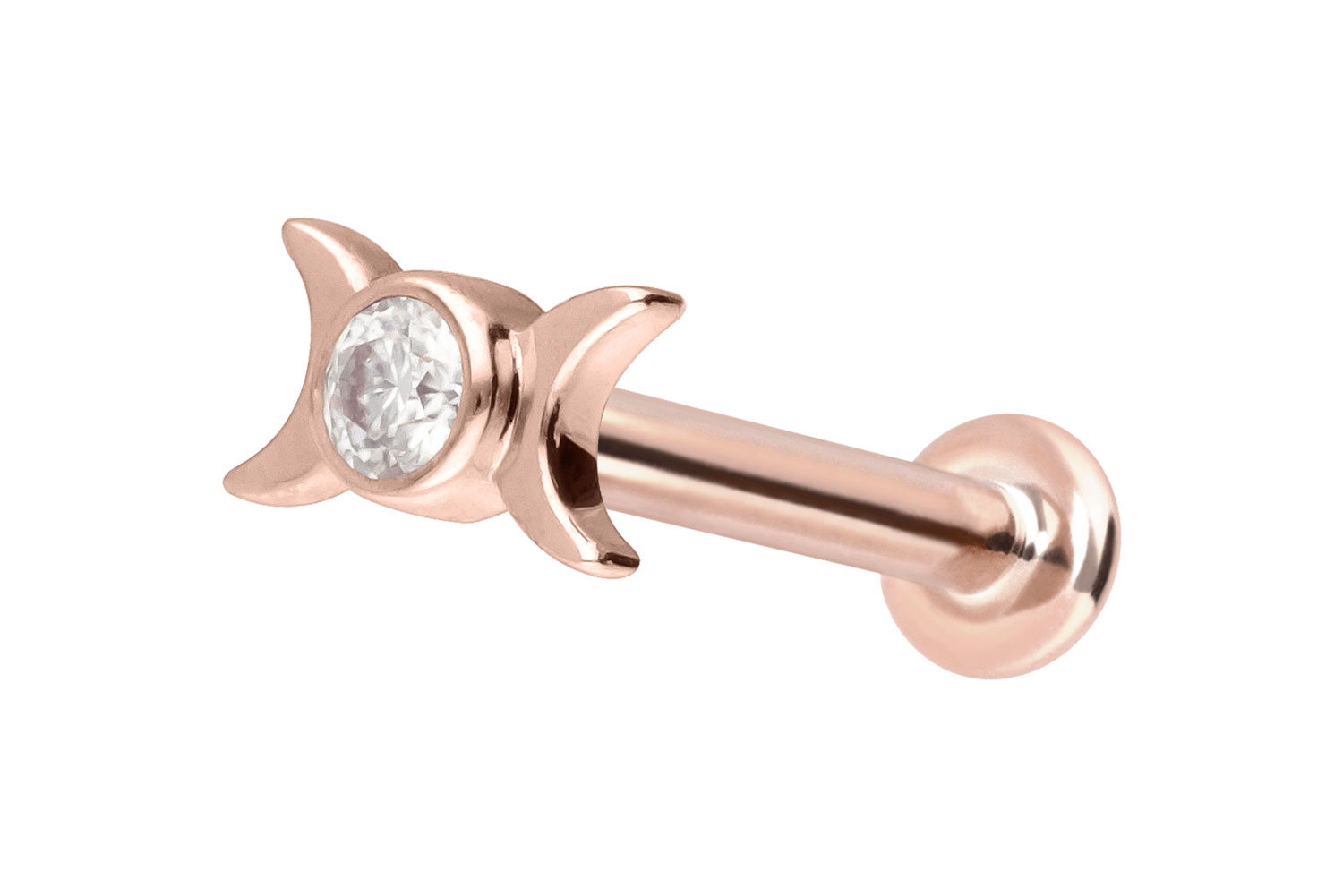 14 Karat Gold Labret mit Push Fit MOISSANIT + 2 MONDE von Piercingline