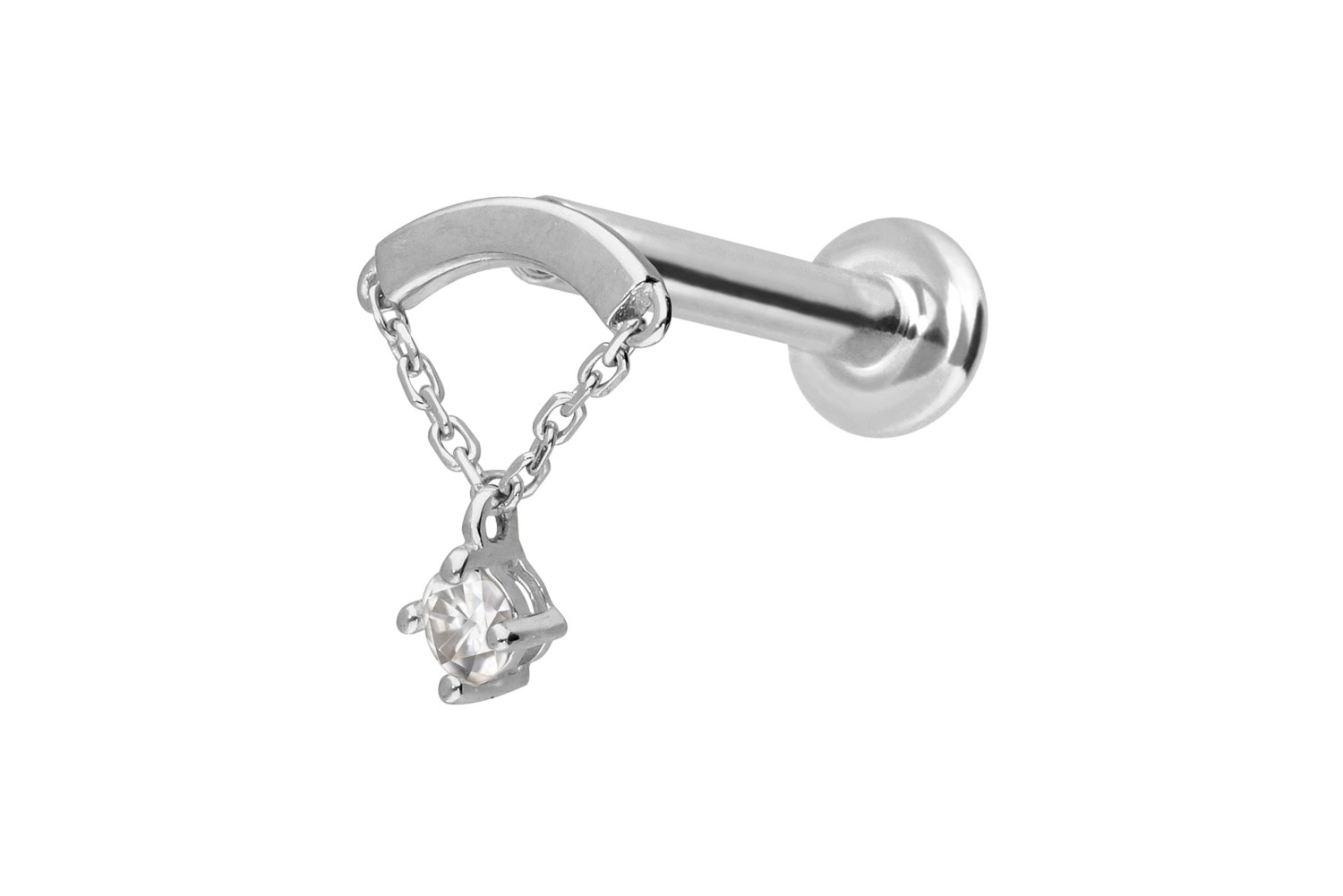 14 Karat Gold Labret mit Push Fit MOISSANIT + BOGEN + KETTE von Piercingline