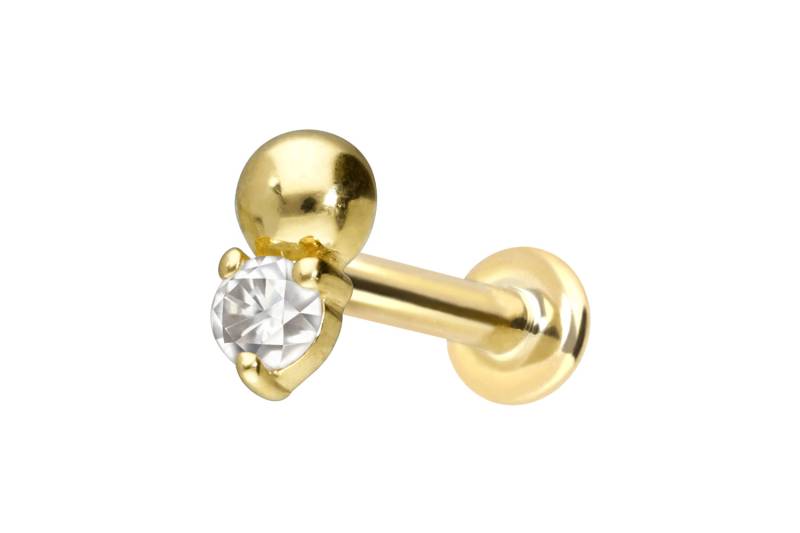 14 Karat Gold Labret mit Push Fit MOISSANIT + KUGEL von Piercingline