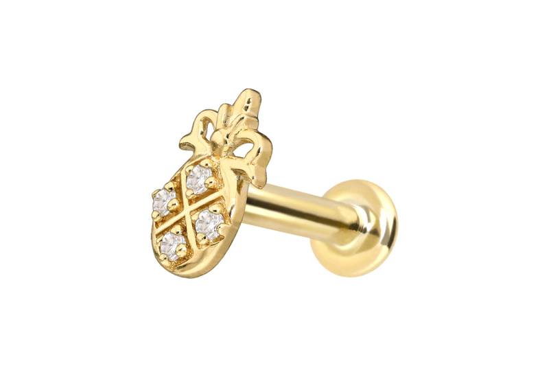 14 Karat Gold Labret mit Push Fit MOISSANIT-ANANAS von Piercingline