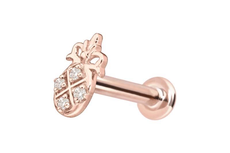 14 Karat Gold Labret mit Push Fit MOISSANIT-ANANAS von Piercingline