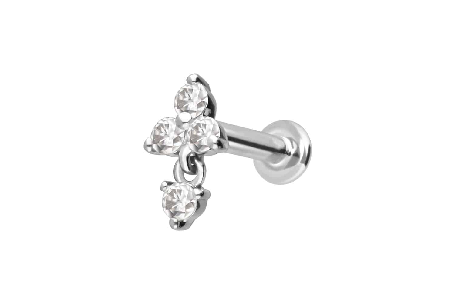 14 Karat Gold Labret mit Push Fit MOISSANIT-BLUME + MOISSANIT von Piercingline