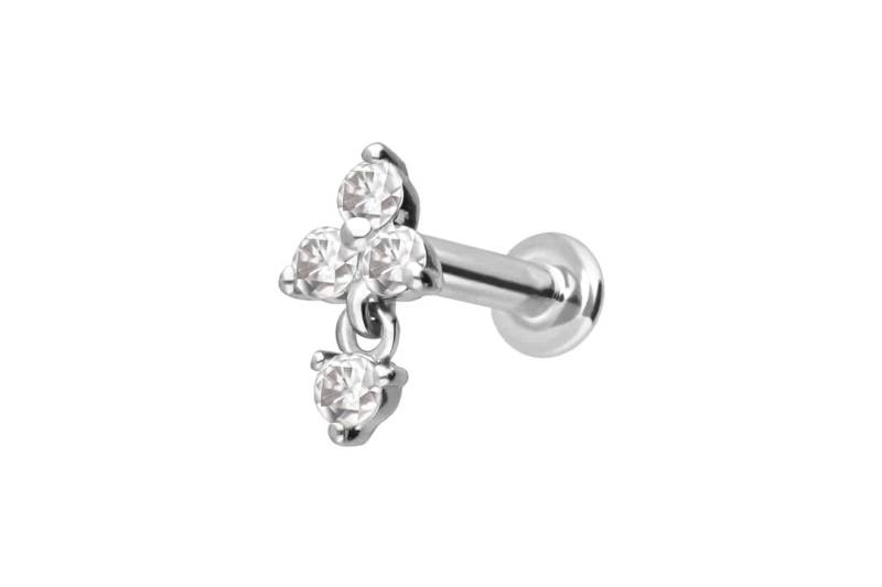 14 Karat Gold Labret mit Push Fit MOISSANIT-BLUME + MOISSANIT von Piercingline