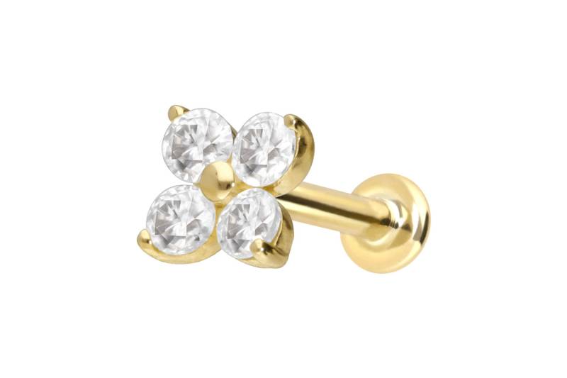 14 Karat Gold Labret mit Push Fit MOISSANIT-BLUME von Piercingline