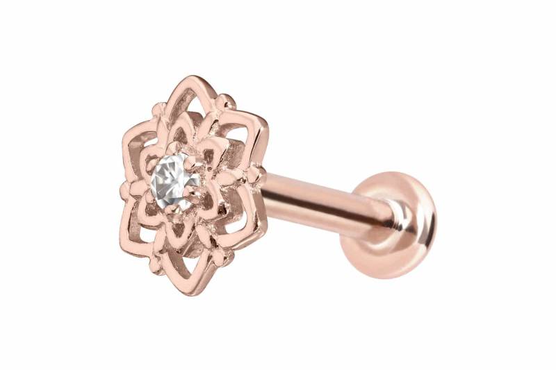 14 Karat Gold Labret mit Push Fit MOISSANIT-BLUME von Piercingline