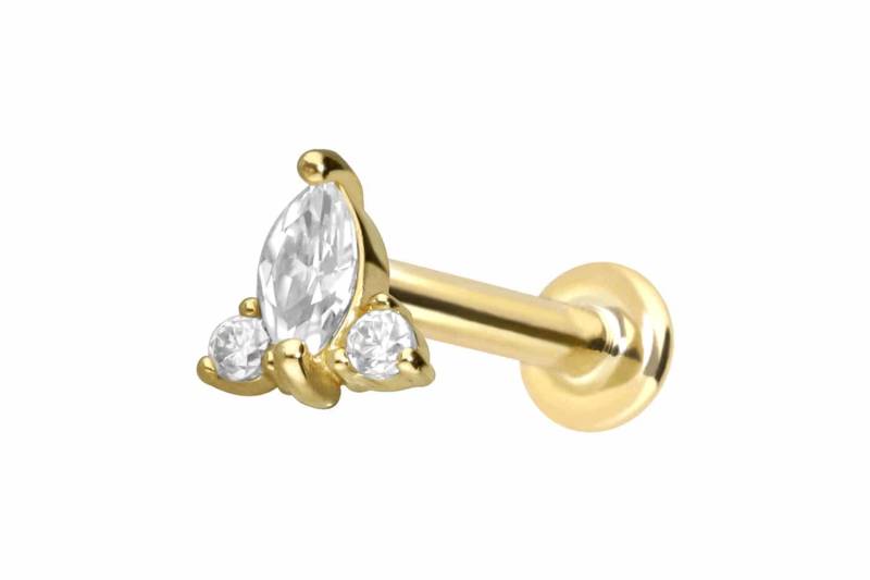 14 Karat Gold Labret mit Push Fit MOISSANIT-BLUME von Piercingline