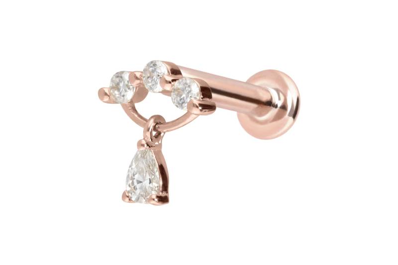 14 Karat Gold Labret mit Push Fit MOISSANIT-BOGEN + MOISSANIT-TROPFEN von Piercingline