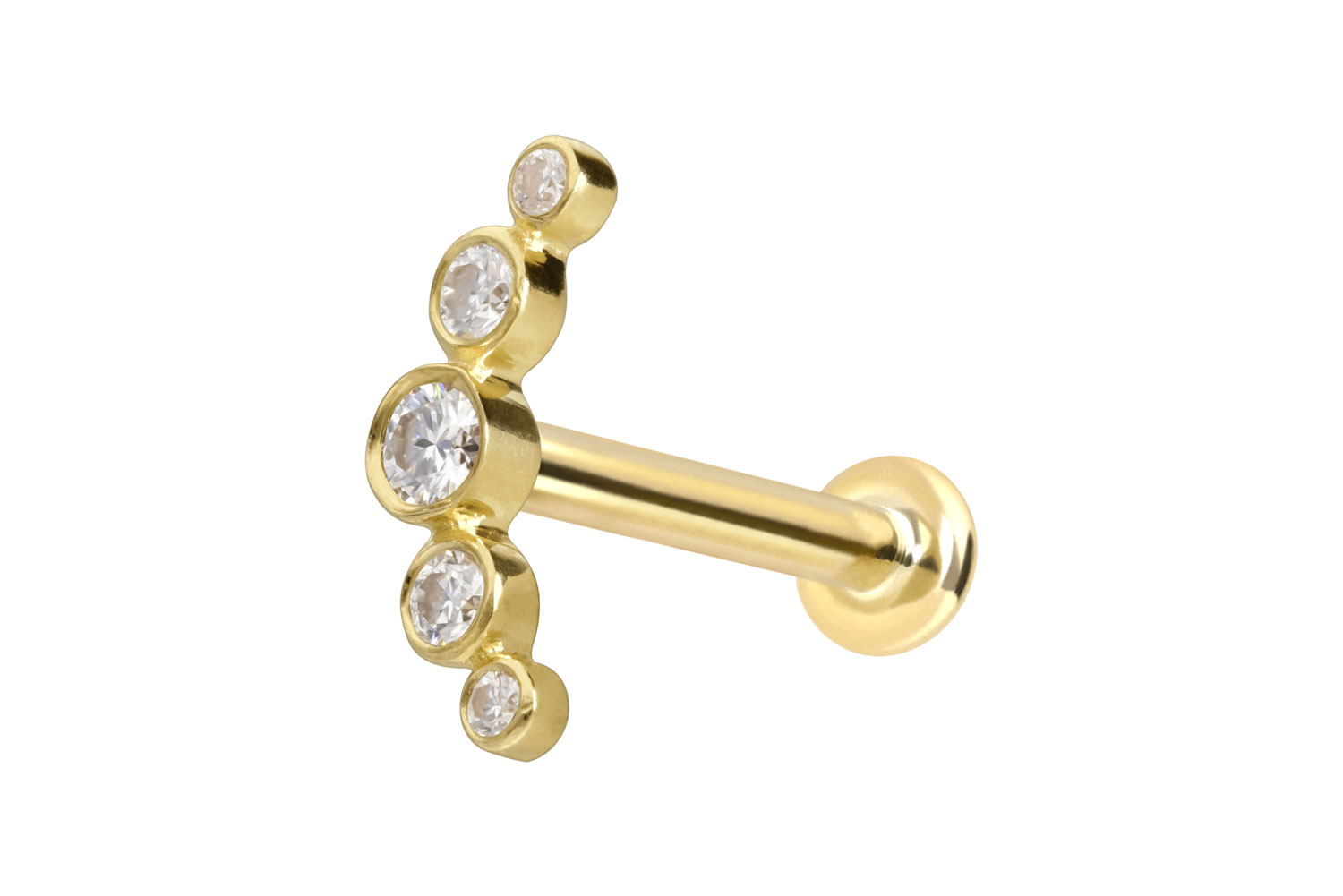 14 Karat Gold Labret mit Push Fit MOISSANIT-BOGEN von Piercingline