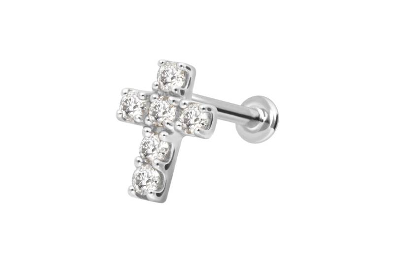 14 Karat Gold Labret mit Push Fit MOISSANIT-KREUZ von Piercingline