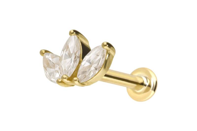 14 Karat Gold Labret mit Push Fit MOISSANIT-LOTUSBLÜTE von Piercingline