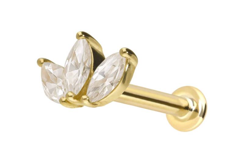 14 Karat Gold Labret mit Push Fit MOISSANIT-LOTUSBLÜTE von Piercingline