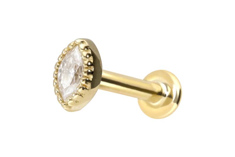 14 Karat Gold Labret mit Push Fit MOISSANIT-OVAL von Piercingline