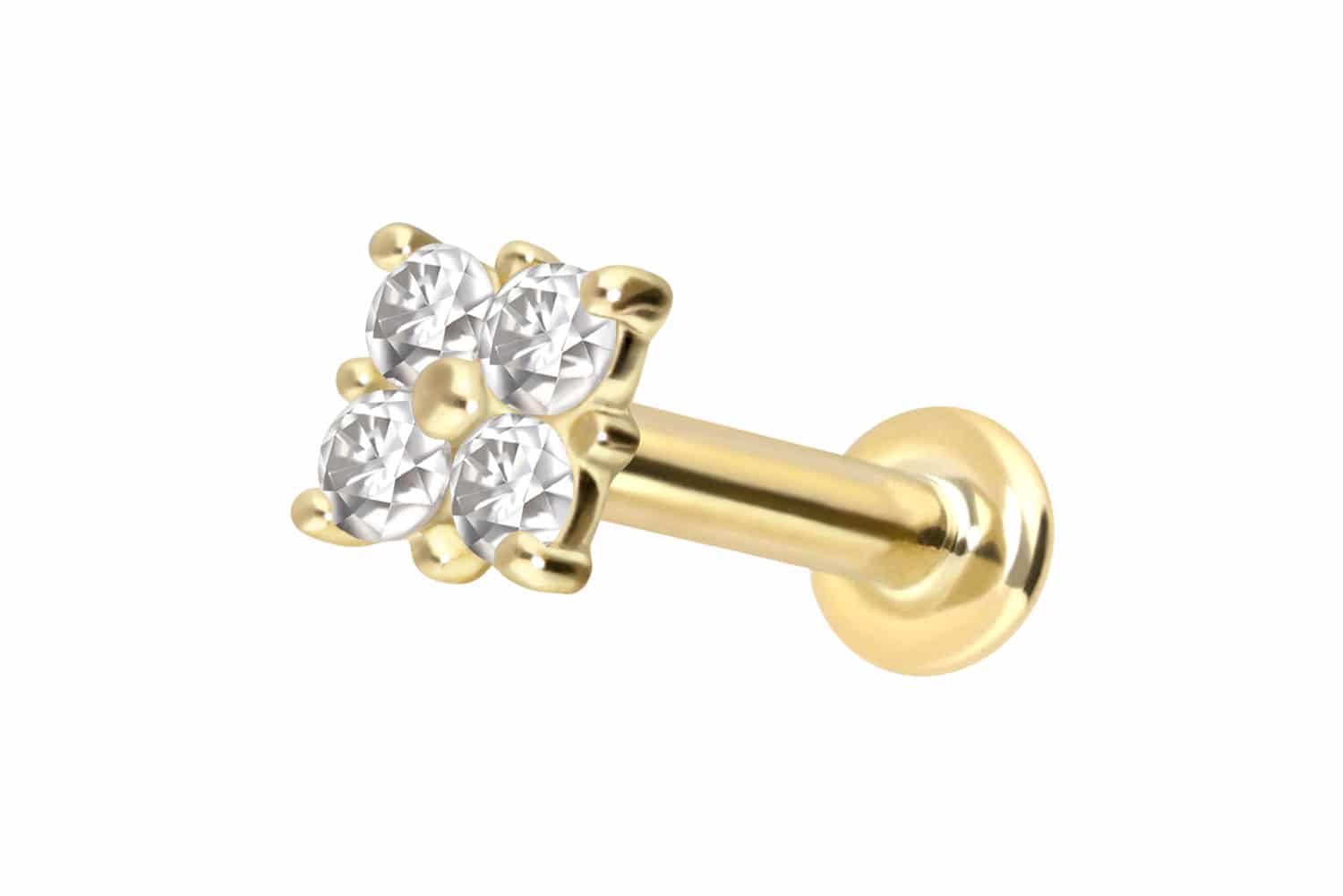 14 Karat Gold Labret mit Push Fit MOISSANIT-QUADRAT von Piercingline