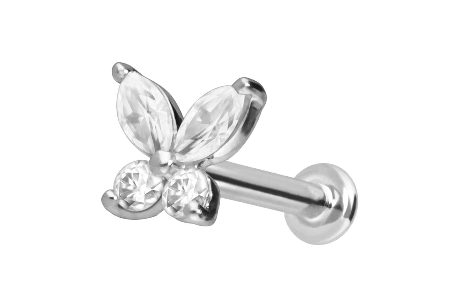 14 Karat Gold Labret mit Push Fit MOISSANIT-SCHMETTERLING von Piercingline