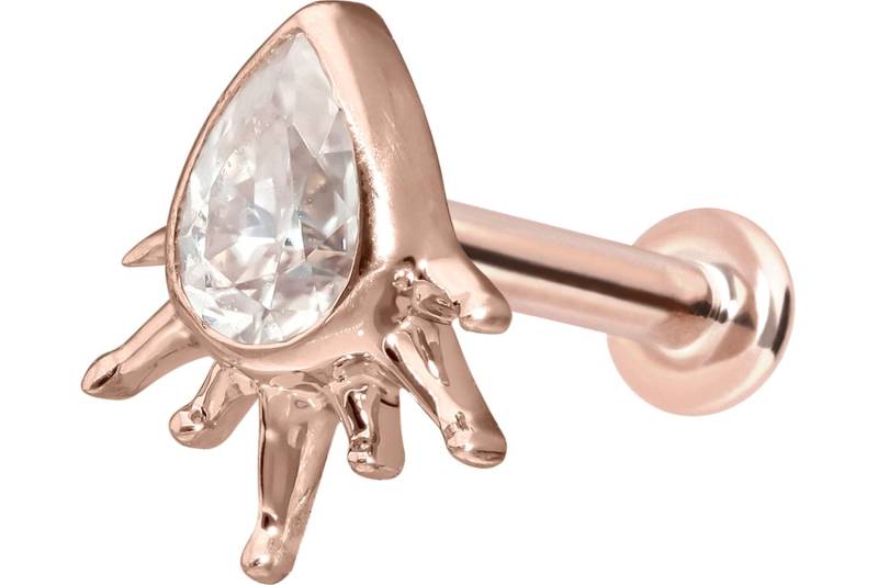 14 Karat Gold Labret mit Push Fit MOISSANIT-TROPFEN + SONNENSTRAHLEN von Piercingline