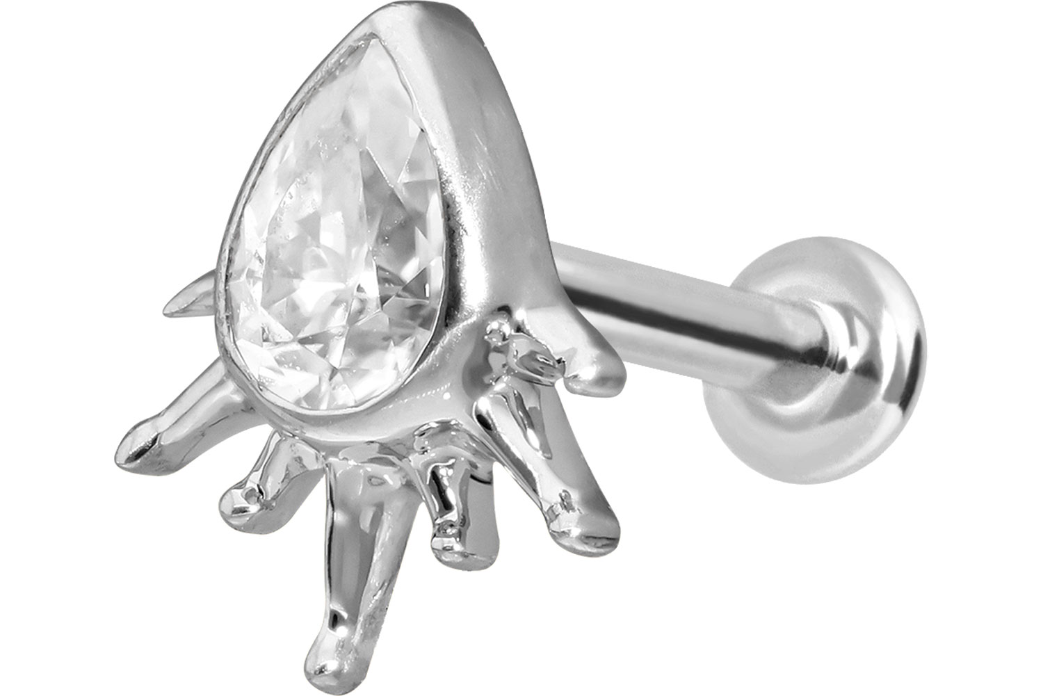 14 Karat Gold Labret mit Push Fit MOISSANIT-TROPFEN + SONNENSTRAHLEN von Piercingline