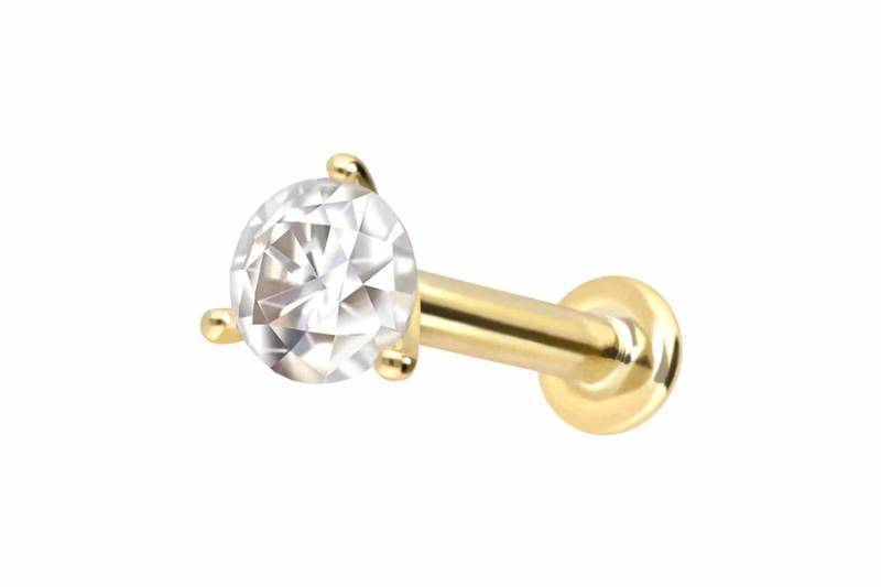 14 Karat Gold Labret mit Push Fit MOISSANIT von Piercingline